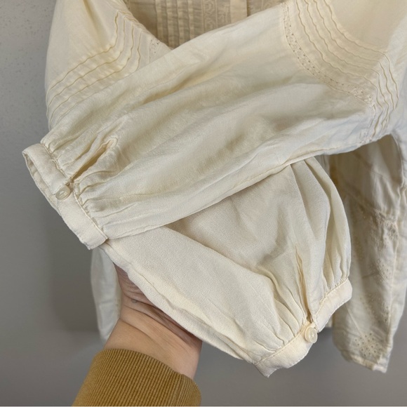 Lucky Brand M Ivory Eyelet Blouse 100% Cotton Prairie Peasant Boho Country EUC - Picture 7 of 11